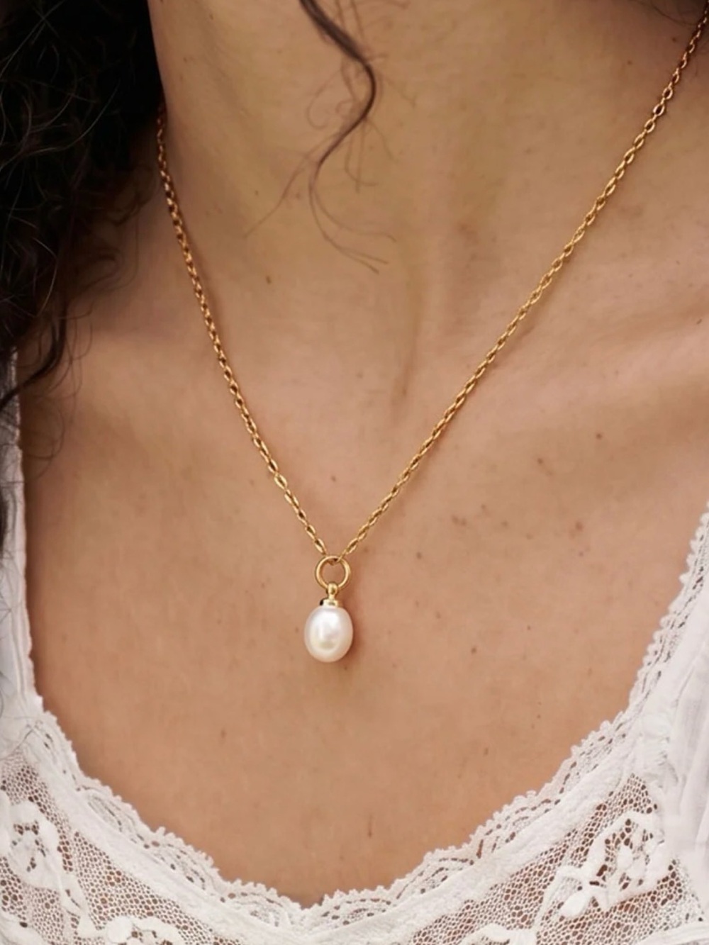 16" 18 Karat Gold PVD Stainless Steel Cultured Freshwater Pearl Drop Necklace